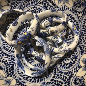 Gorgeous fine china hand painted Chinoiserie bangle bracelets